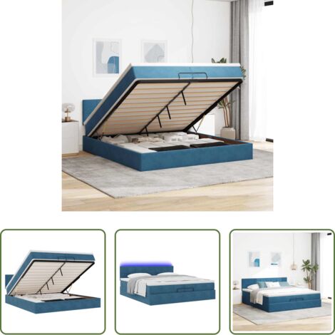 Materasso a molle insacchettate -  Pouf Letto con Materassi e LED Blu Scuro 200x200cm Velluto