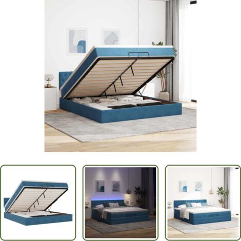 Materasso a molle insacchettate -  Pouf Letto con Materassi e LED Blu Scuro 200x200cm Velluto