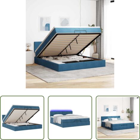 Materasso a molle insacchettate -  Pouf Letto con Materassi e LED Blu Scuro 200x200cm Velluto