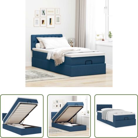 Materasso a molle insacchettate -  Pouf Letto con Materasso Blu 90x200 cm in Tessuto