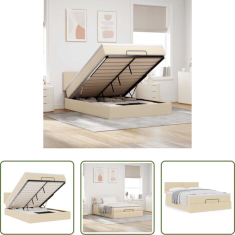 Materasso a molle insacchettate -  Pouf Letto con Materasso Crema 140x200 cm in Tessuto