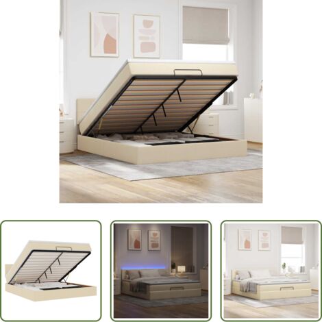 Materasso a molle insacchettate -  Pouf Letto con Materasso e LED Crema 180x200cm in Tessuto