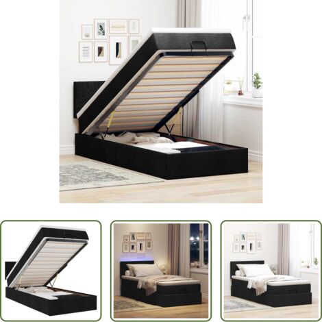 Materasso a molle insacchettate -  Pouf Letto con Materasso e LED Nero 80x200cm in Tessuto