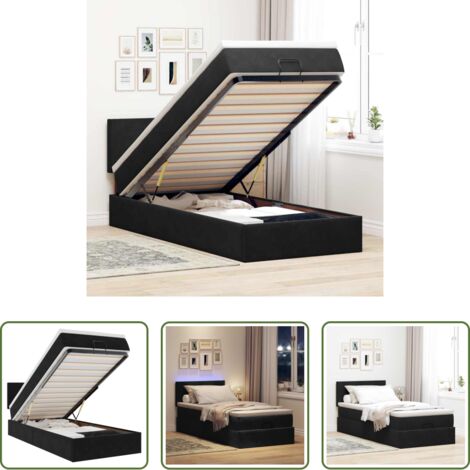 Materasso a molle insacchettate -  Pouf Letto con Materasso e LED Nero 80x200cm in Velluto
