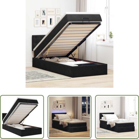 Materasso a molle insacchettate -  Pouf Letto con Materasso e LED Nero 80x200cm in Velluto