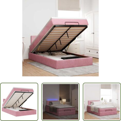 Materasso a molle insacchettate -  Pouf Letto con Materasso e LED Rosa 120x190cm in Velluto