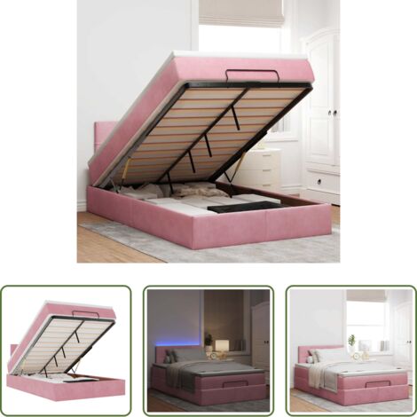 Materasso a molle insacchettate -  Pouf Letto con Materasso e LED Rosa 120x190cm in Velluto