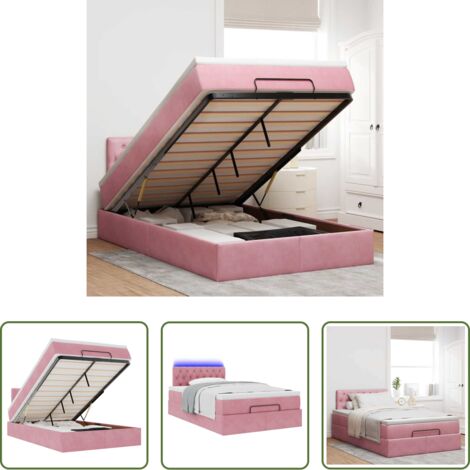 Materasso a molle insacchettate -  Pouf Letto con Materasso e LED Rosa 120x190cm in Velluto