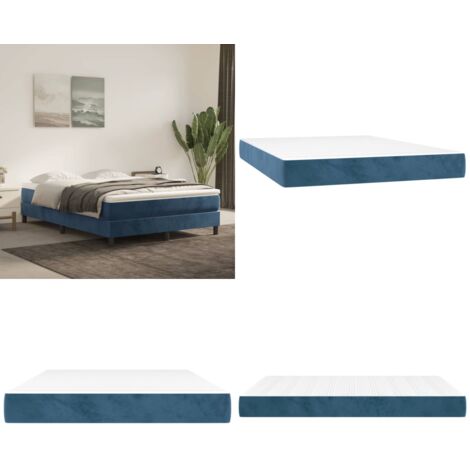 Materasso a Molle Insacchettate Rigidità Media Blu Scuro 140x190x20 cm in Velluto - Materasso in velluto - Schiuma confortevole