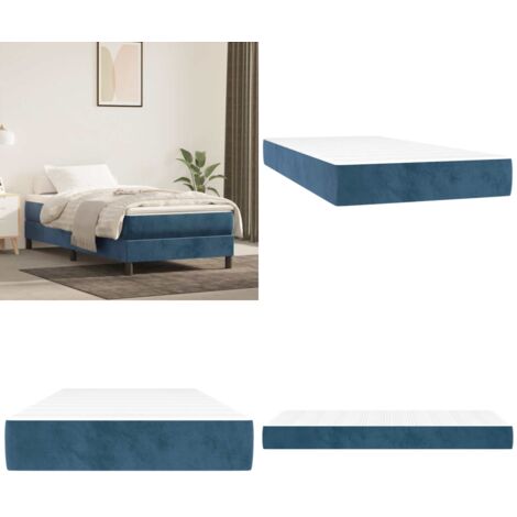 Materasso a Molle Insacchettate Rigidità Media Blu Scuro 80x220x20 cm in Velluto - Materasso in velluto - Materasso morbido