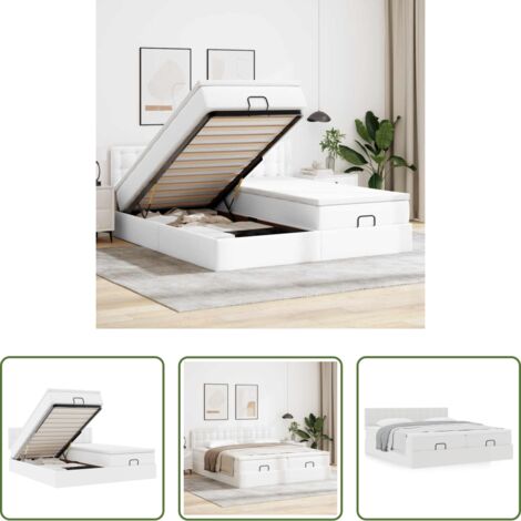 Materasso a molle insacchettate -  Struttura Letto Pouf con Materassi Bianco 200x200 cm Similpelle