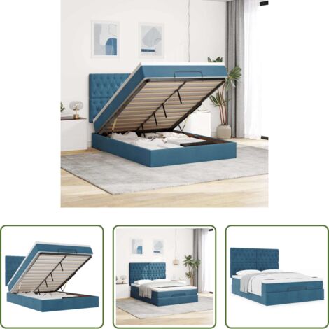 Materasso a molle insacchettate -  Struttura Letto Pouf con Materassi Blu 140x200cm in Velluto