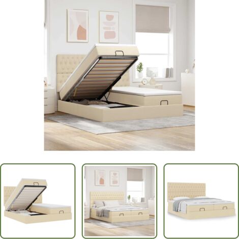 Materasso a molle insacchettate -  Struttura Letto Pouf con Materassi Crema 200x200 cm in Tessuto