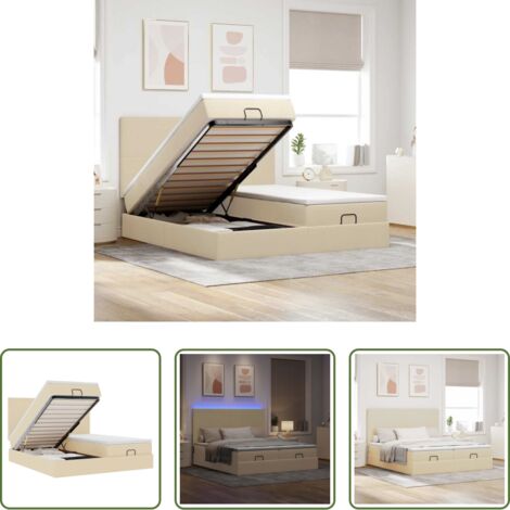 Materasso a molle insacchettate -  Struttura Letto Pouf con Materassi Crema 200x200 cm in Tessuto