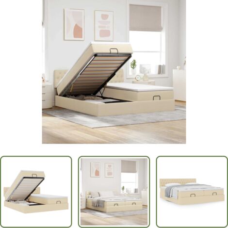 Materasso a molle insacchettate -  Struttura Letto Pouf con Materassi Crema 200x200 cm in Tessuto