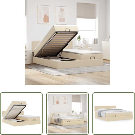 Materasso a molle insacchettate -  Struttura Letto Pouf con Materassi Crema 200x200 cm in Tessuto