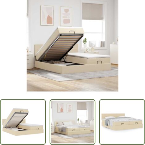 Materasso a molle insacchettate -  Struttura Letto Pouf con Materassi Crema 200x200 cm in Tessuto