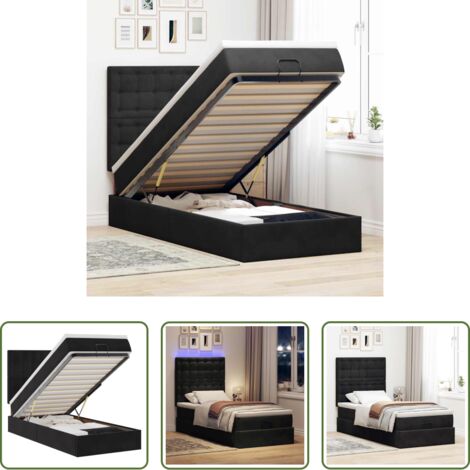 Materasso a molle insacchettate -  Struttura Letto Pouf con Materassi Nero 100x200 cm Velluto