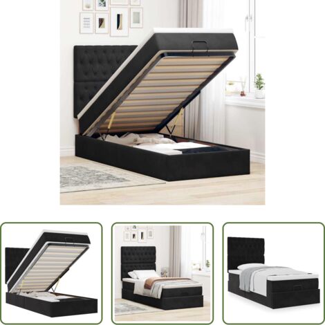 Materasso a molle insacchettate -  Struttura Letto Pouf con Materassi Nero 100x200 cm Velluto