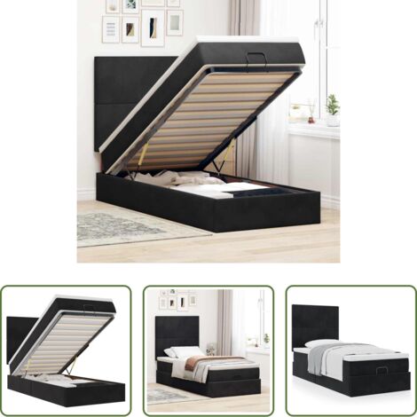 Materasso a molle insacchettate -  Struttura Letto Pouf con Materassi Nero 100x200 cm Velluto