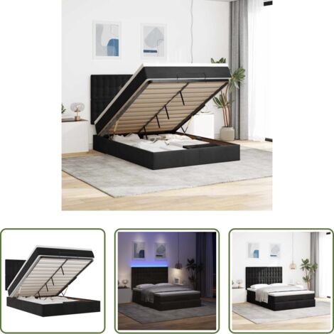 Materasso a molle insacchettate -  Struttura Letto Pouf con Materassi Nero 140x190 cm in Velluto