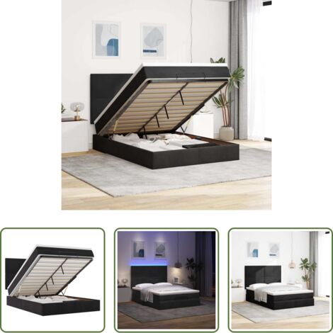 Materasso a molle insacchettate -  Struttura Letto Pouf con Materassi Nero 140x200 cm in Velluto