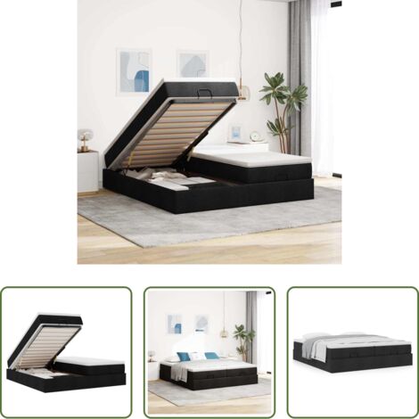 Materasso a molle insacchettate -  Struttura Letto Pouf con Materassi Nero 180x200 cm in Tessuto