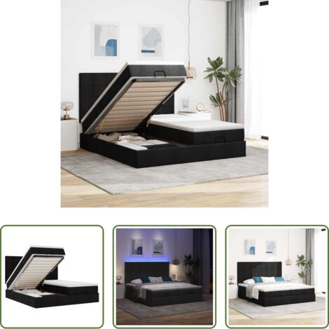 Materasso a molle insacchettate -  Struttura Letto Pouf con Materassi Nero 180x200 cm in Tessuto