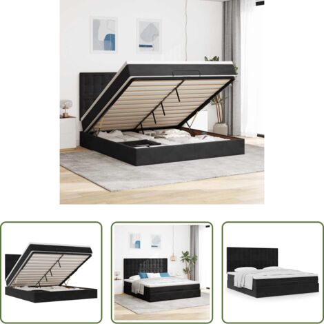 Materasso a molle insacchettate -  Struttura Letto Pouf con Materassi Nero 180x200 cm in Velluto