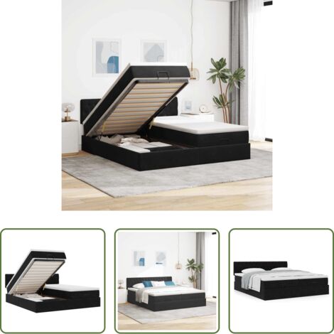 Materasso a molle insacchettate -  Struttura Letto Pouf con Materassi Nero 180x200 cm in Velluto