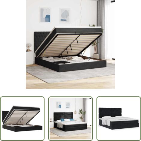 Materasso a molle insacchettate -  Struttura Letto Pouf con Materassi Nero 180x200 cm in Velluto