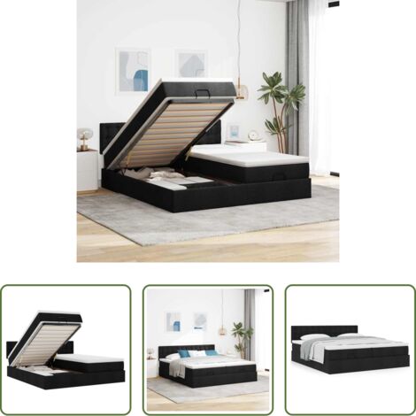 Materasso a molle insacchettate -  Struttura Letto Pouf con Materassi Nero 200x200 cm in Tessuto
