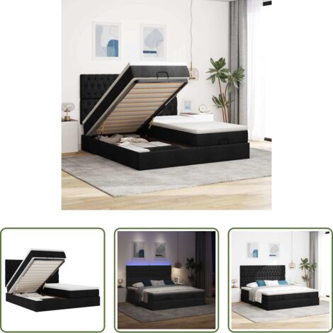 Materasso a molle insacchettate -  Struttura Letto Pouf con Materassi Nero 200x200 cm in Tessuto