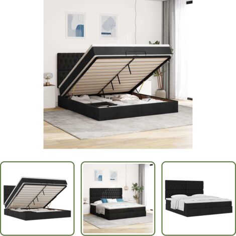 Materasso a molle insacchettate -  Struttura Letto Pouf con Materassi Nero 200x200 cm in Tessuto