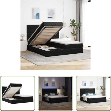 Materasso a molle insacchettate -  Struttura Letto Pouf con Materassi Nero 200x200 cm Velluto