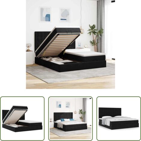 Materasso a molle insacchettate -  Struttura Letto Pouf con Materassi Nero 200x200 cm Velluto