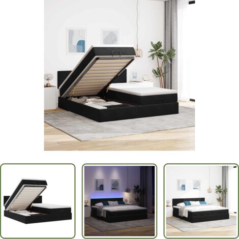 Materasso a molle insacchettate -  Struttura Letto Pouf con Materassi Nero 200x200 cm Velluto