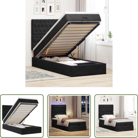 Materasso a molle insacchettate -  Struttura Letto Pouf con Materassi Nero 90x200 cm in Velluto