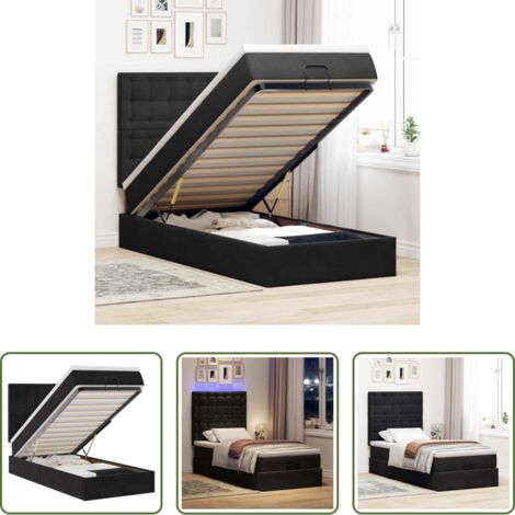 Materasso a molle insacchettate -  Struttura Letto Pouf con Materassi Nero 90x200 cm in Velluto
