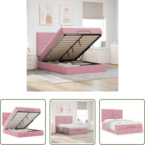 Materasso a molle insacchettate -  Struttura Letto Pouf con Materassi Rosa 140x190 cm in Velluto