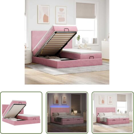 Materasso a molle insacchettate -  Struttura Letto Pouf con Materassi Rosa 160x200 cm Velluto