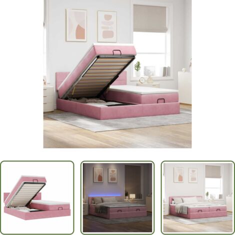 Materasso a molle insacchettate -  Struttura Letto Pouf con Materassi Rosa 160x200 cm Velluto
