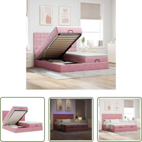 Materasso a molle insacchettate -  Struttura Letto Pouf con Materassi Rosa 160x200 cm Velluto