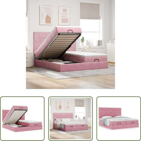 Materasso a molle insacchettate -  Struttura Letto Pouf con Materassi Rosa 180x200 cm Velluto