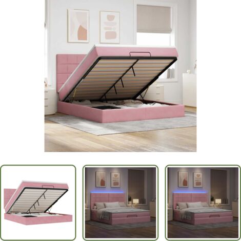 Materasso a molle insacchettate -  Struttura Letto Pouf con Materassi Rosa 180x200 cm Velluto