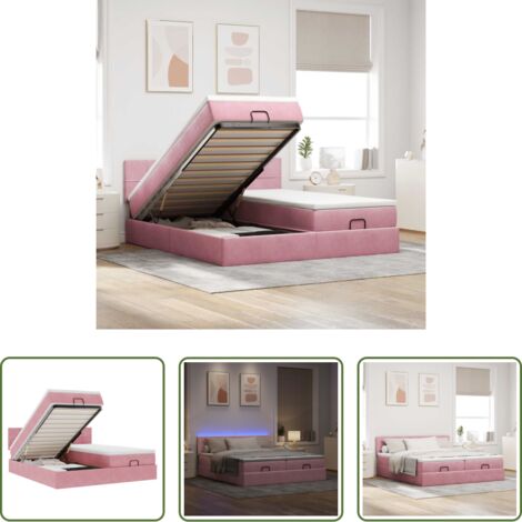 Materasso a molle insacchettate -  Struttura Letto Pouf con Materassi Rosa 180x200 cm Velluto