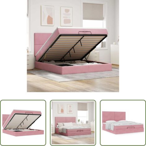 Materasso a molle insacchettate -  Struttura Letto Pouf con Materassi Rosa 200x200 cm Velluto