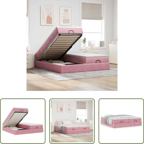 Materasso a molle insacchettate -  Struttura Letto Pouf con Materassi Rosa 200x200 cm Velluto