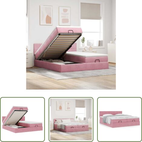 Materasso a molle insacchettate -  Struttura Letto Pouf con Materassi Rosa 200x200 cm Velluto