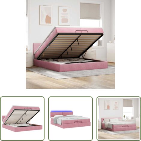 Materasso a molle insacchettate -  Struttura Letto Pouf con Materassi Rosa 200x200 cm Velluto